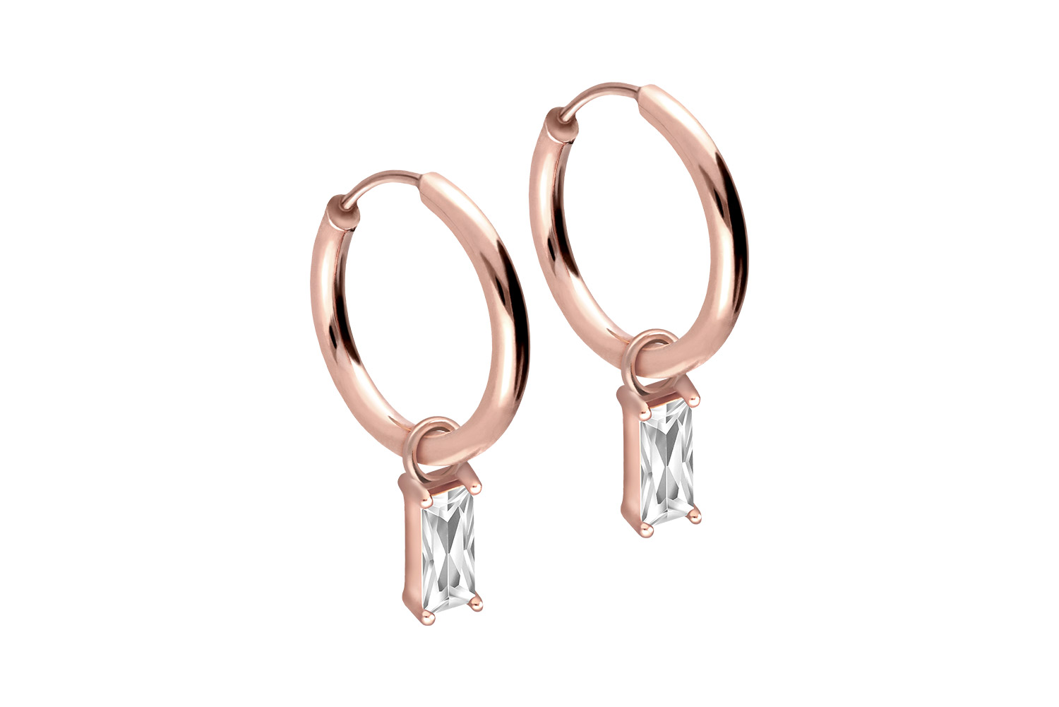 Chirurgenstahl Ohrclicker Creolen EINGEFASSTES KRISTALLRECHTECK von Piercingline